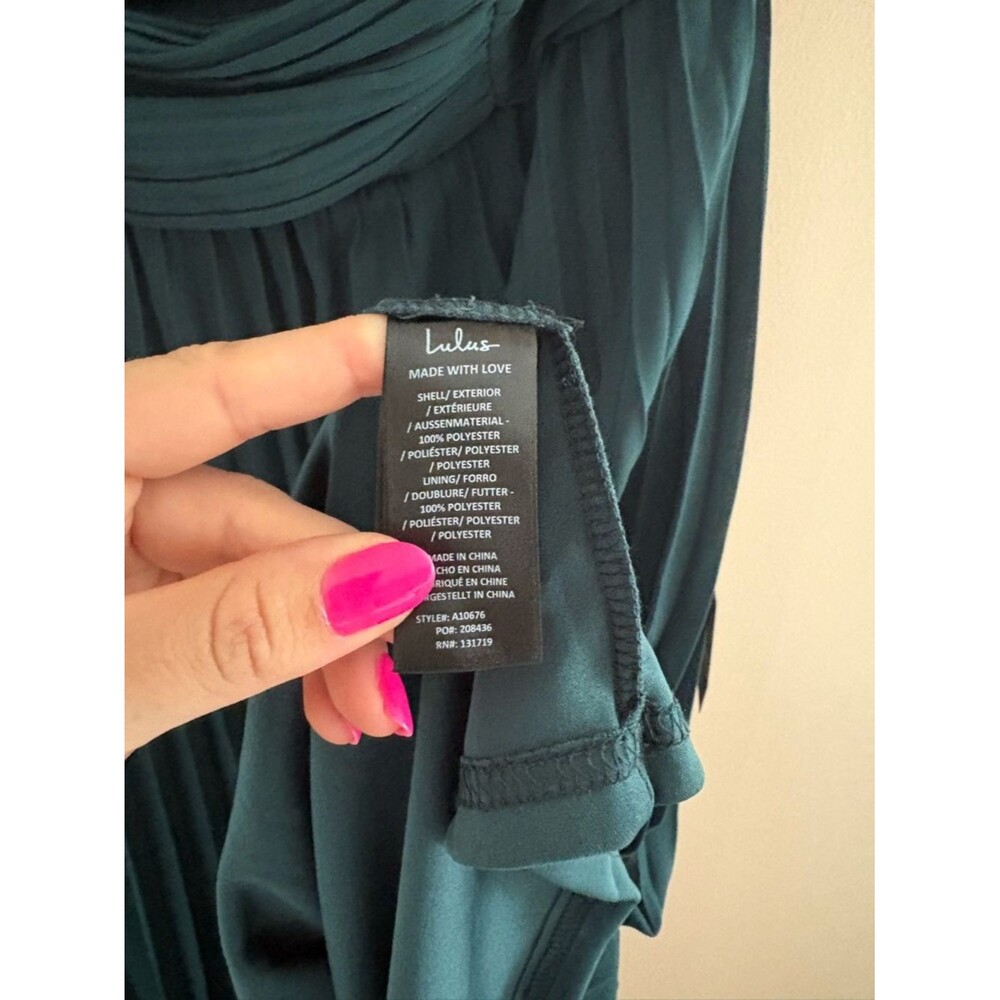 Lulus Wondrous Muse Emerald Pleated One-Shoulder Midi Dress Size XL NWT Wedding - Picture 8 of 8